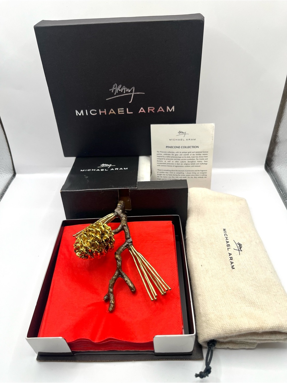 MICHAEL ARAM Pine Cone Collection Cocktail Napkin Holder  (New-Open Box)